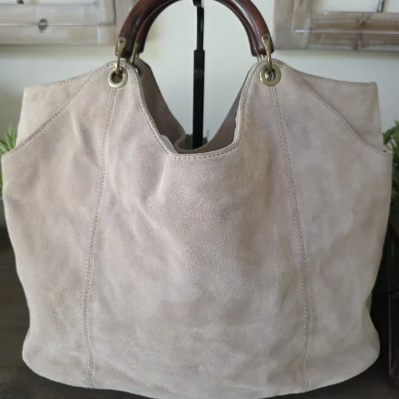 Banana Republic Suede HOBO Bag With Wooden Handles - Picture 9 of 14